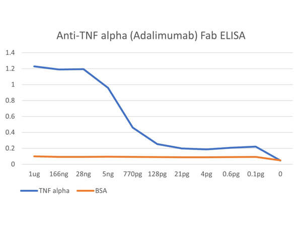ELISA results of Anti-human TNF alpha Fab fragment Antibody