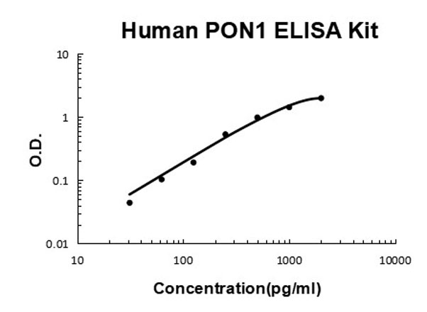 Human PON1 ELISA Kit standard curve.