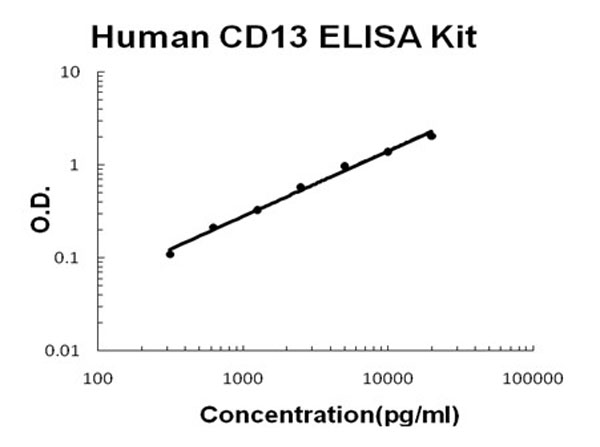 Human CD13/Aminopeptidase N ELISA Kit standard curve.