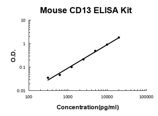 Mouse CD13/Aminopeptidase N ELISA Kit standard curve.