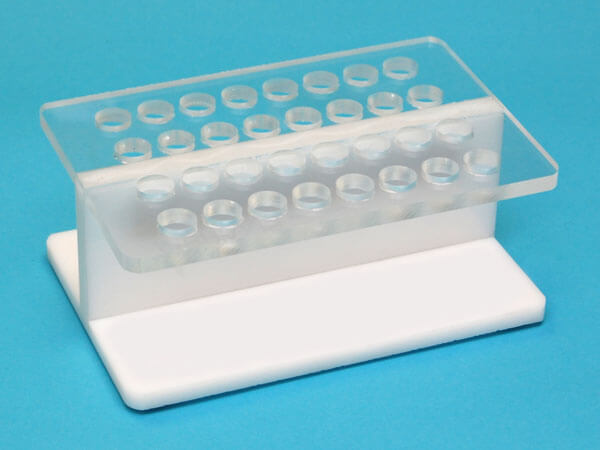 This magnetic separator is designed to accommodate up to 32 x 1.5 mL micro centrifuge tubes.